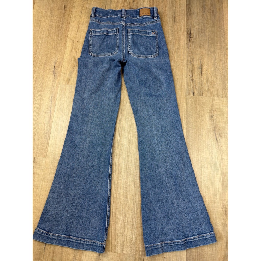 American Eagle Super Hi-Rise Flare Jeans Next Level Stretch Blue Denim Size 0 - Picture 3 of 8
